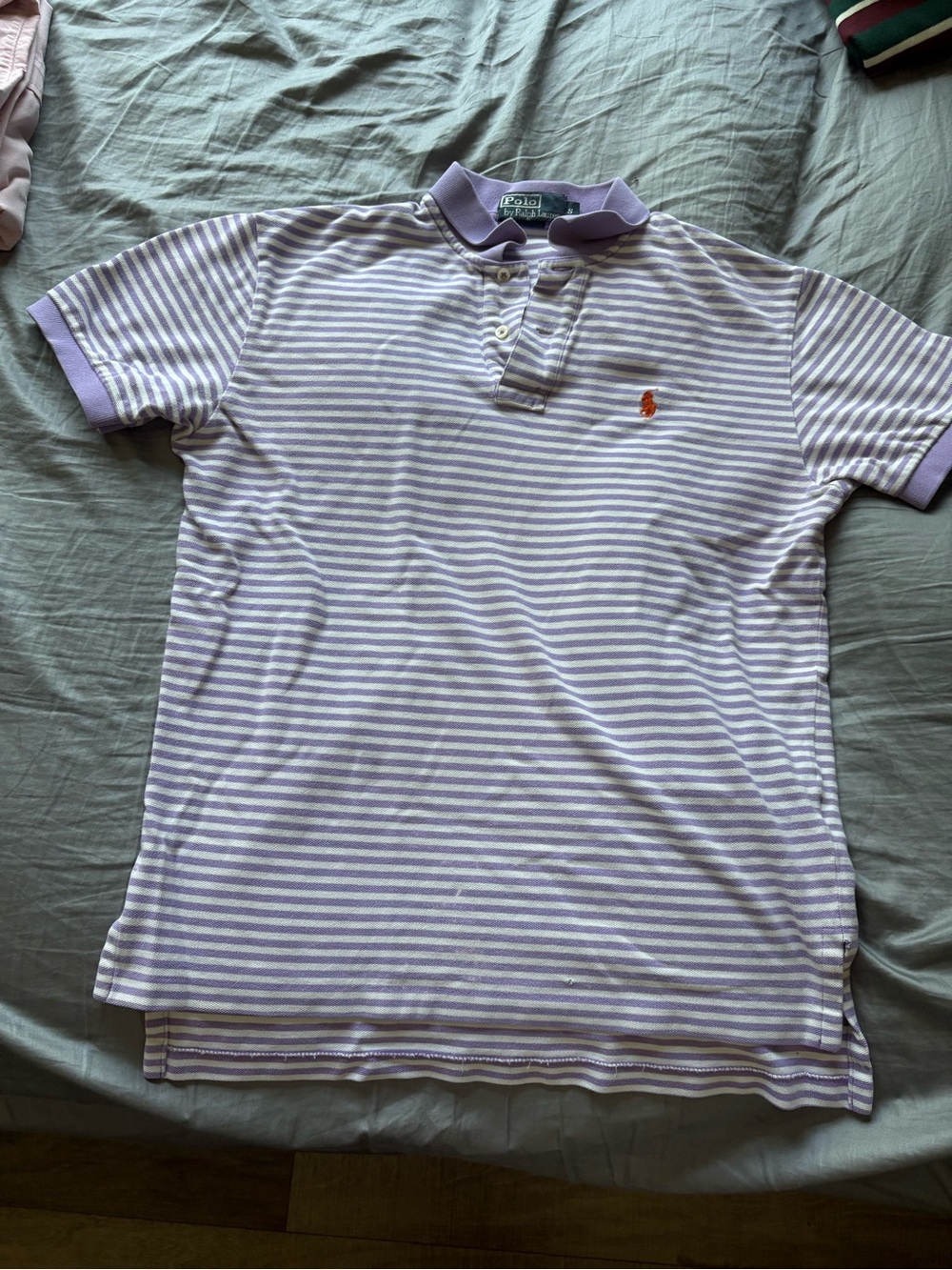 Polo by Ralph Lauren Lavender & White Striped Polo with Orange Logo